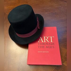 Goorin Bros. Top Hat Size 7 1/8 Black Wool with Burgundy Grosgrain Ribbon